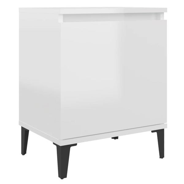 Nattbord med metallben høyglans hvit 40x30x50 cm