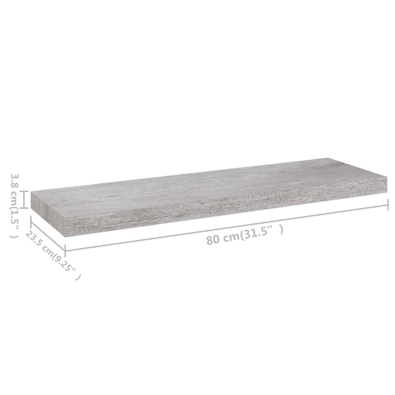 Flytende vegghyller 4 stk betonggrå 80x23,5x3,8 cm MDF