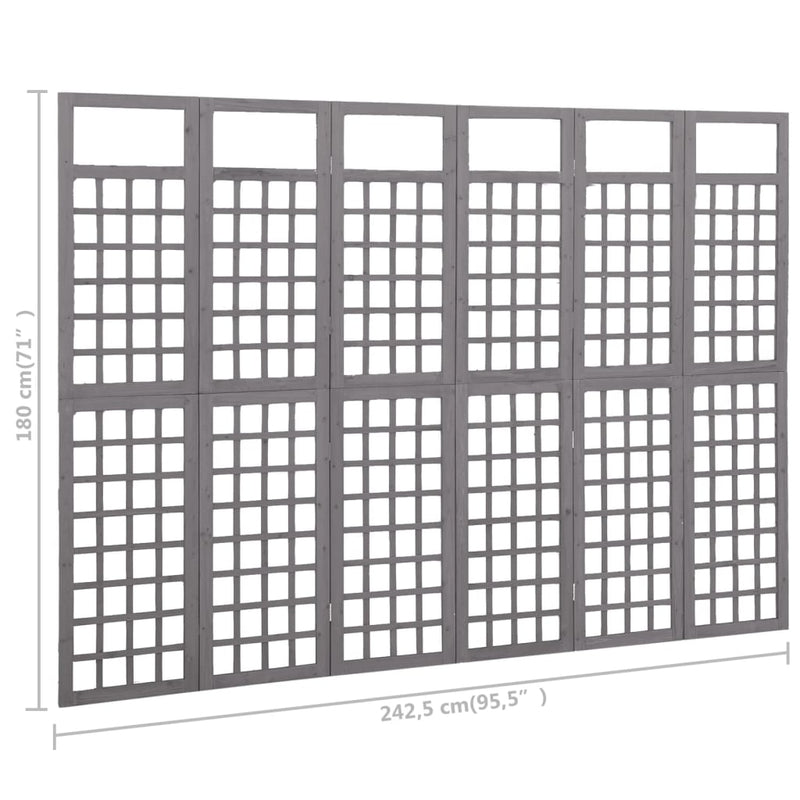 Romdeler/espalier 6 paneler heltre gran grå 242,5x180 cm