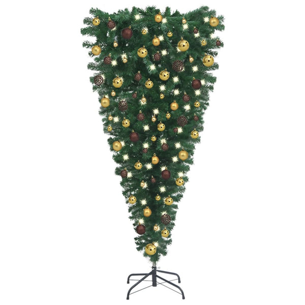 Opp-ned kunstig juletre med LED og kulesett 210 cm