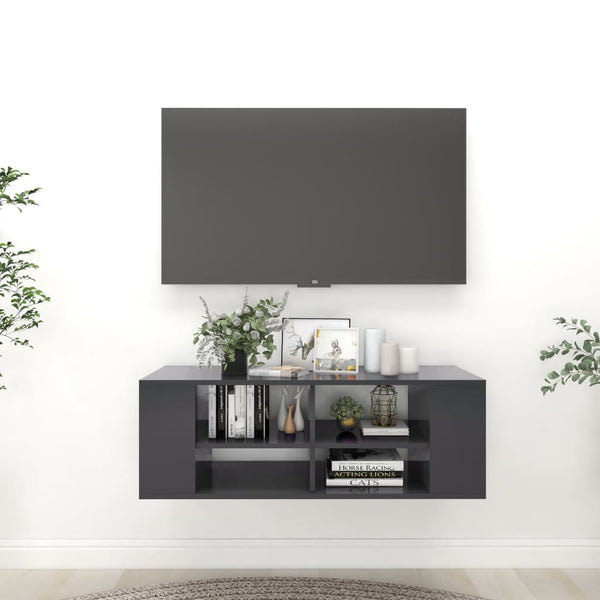 Vegghengt TV-benk grå 102x35x35 cm sponplate