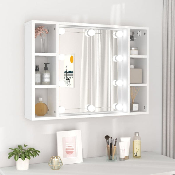 Speilskap med LED hvit 76x15x55 cm