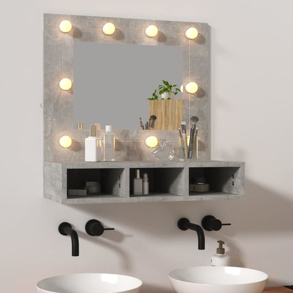 Speilskap med LED betonggrå 60x31,5x62 cm