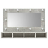 Speilskap med LED betonggrå 90x31,5x62 cm