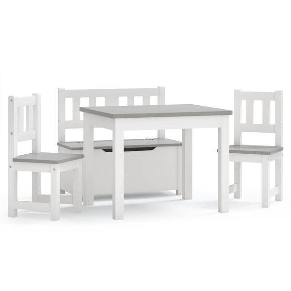 4-delers bord- og stolsett for barn hvit og grå MDF