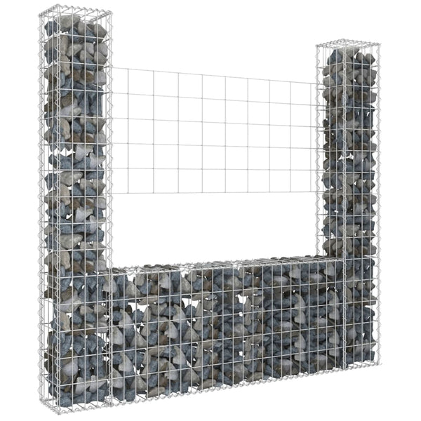 Gabionkurv u-formet med 2 stolper jern 140x20x150 cm