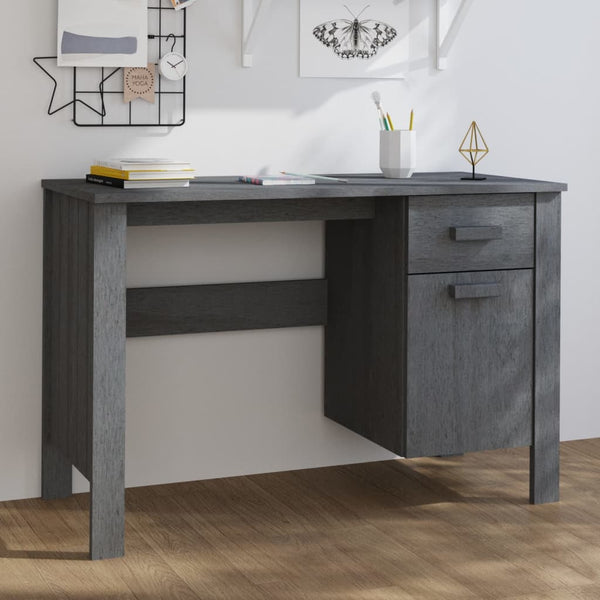 Skrivebord mørkegrå 113x50x75 cm heltre furu