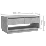 Salongbord betonggrå 102,5x55x44 cm sponplate
