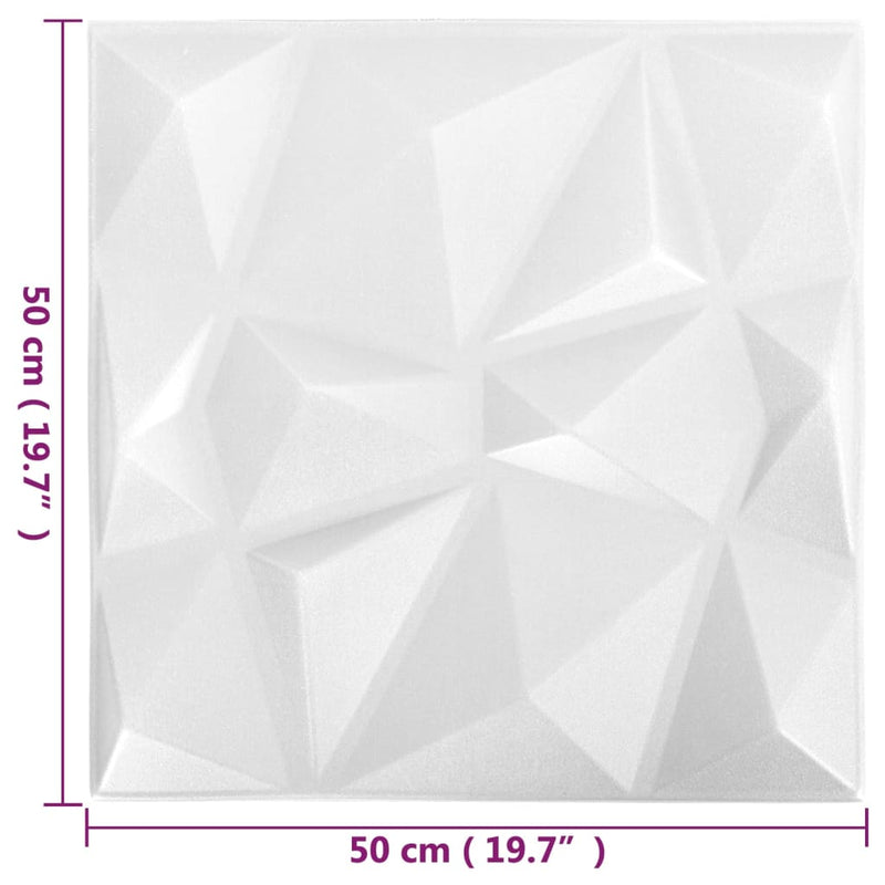 3D-veggpaneler 24 stk 50x50 cm diamant hvit 6 m²