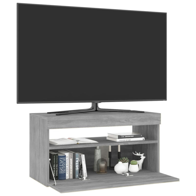 TV-benk med LED-lys grå sonoma 75x35x40 cm