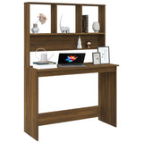 Skrivebord med hyller brun eik 110x45x157 cm konstruert tre
