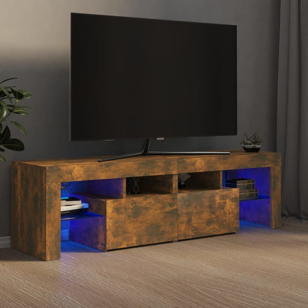TV-benk med LED-lys røkt eik 140x36,5x40 cm