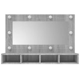 Speilskap med LED grå sonoma 90x31,5x62 cm