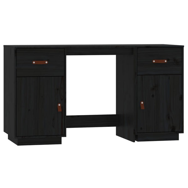 Skrivebord med skap svart 135x50x75 cm heltre furu