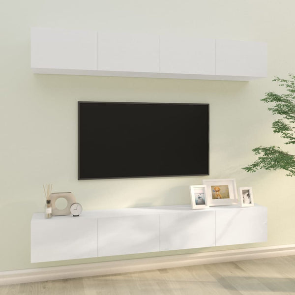 Vegghengte TV-benker 4 stk høyglans hvit 100x30x30 cm