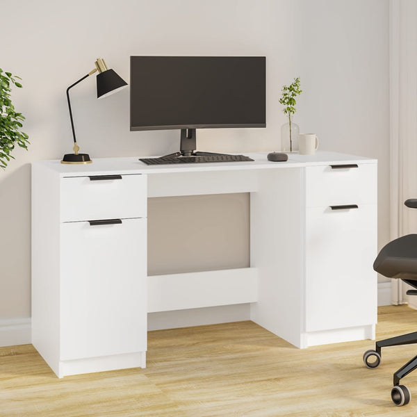 Skrivebord med sideskap hvit konstruert tre