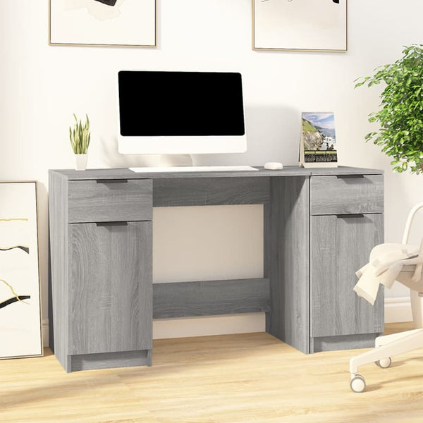 Skrivebord med sideskap grå sonoma konstruert tre