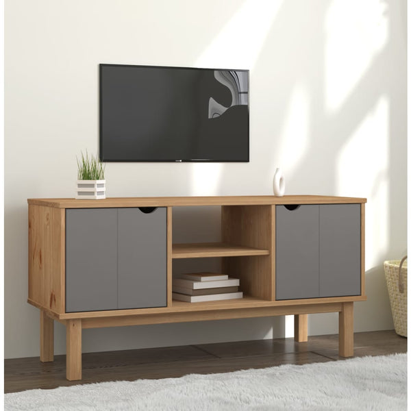 TV-benk brun og grå 113,5x43x57 cm heltre furu