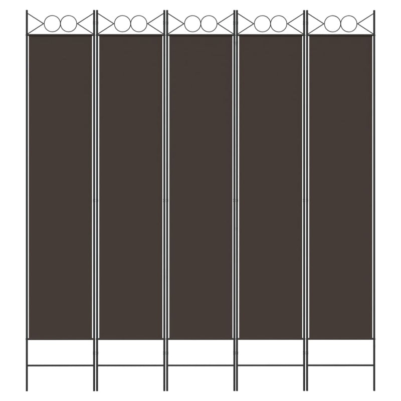 Romdeler med 5 paneler brun 200x220 cm stoff