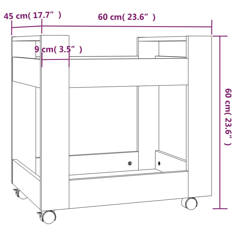 Tralle til skrivebord grå eik 60x45x60 cm konstruert tre