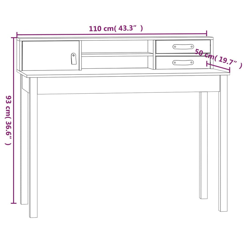 Skrivebord 110x50x93 cm heltre furu