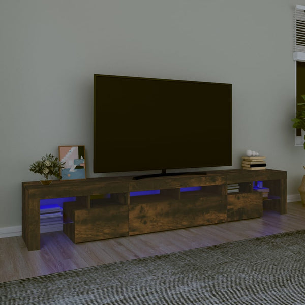 TV-benk med LED-lys røkt eik 230x36,5x40 cm