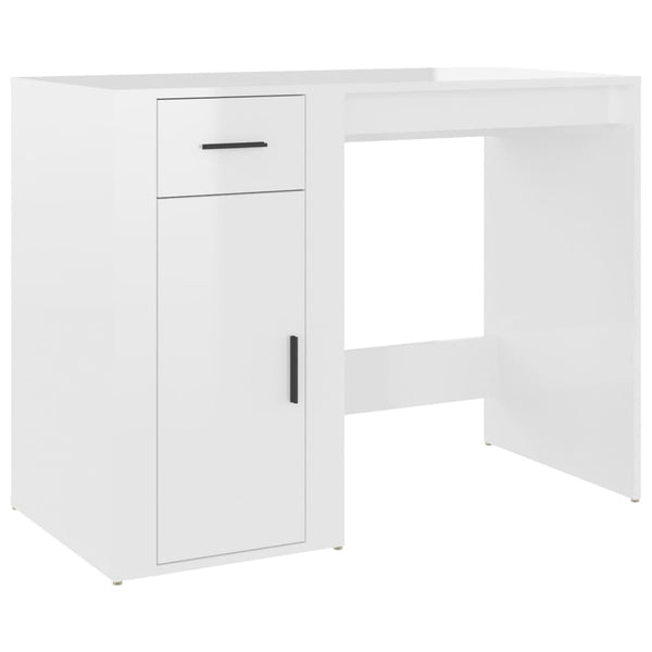 Skrivebord høyglans hvit 100x49x75 cm konstruert tre