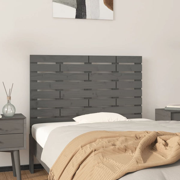 Veggmontert sengegavl grå 106x3x63 cm heltre furu