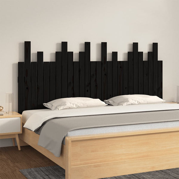 Veggmontert sengegavl svart 166x3x80 cm heltre furu