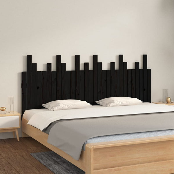 Veggmontert sengegavl svart 185x3x80 cm heltre furu