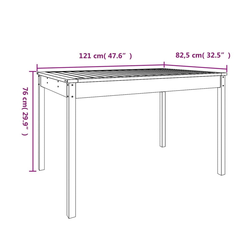 Hagebord grå 121x82,5x76 cm heltre furu