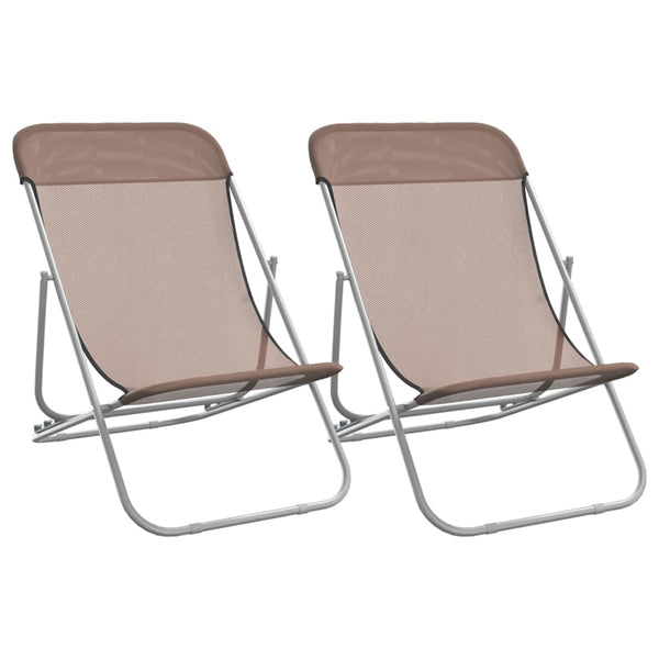 Foldbare strandstoler 2 stk brun textilene pulverlakkert stål
