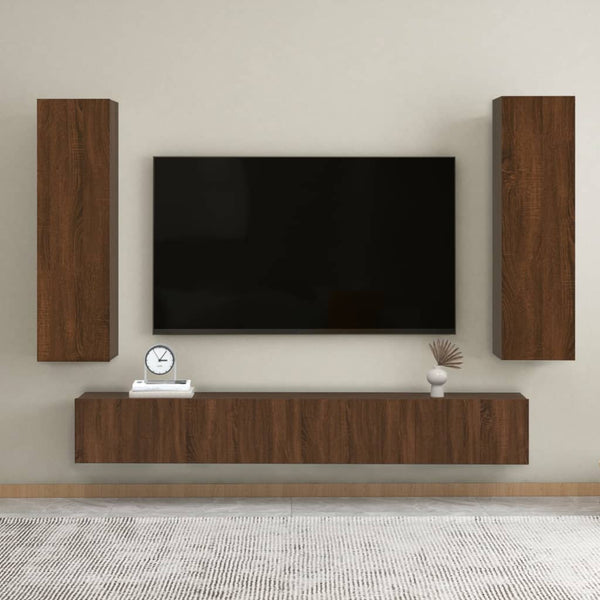 Vegghengte TV-benker 2 stk brun eik 30,5x30x110 cm