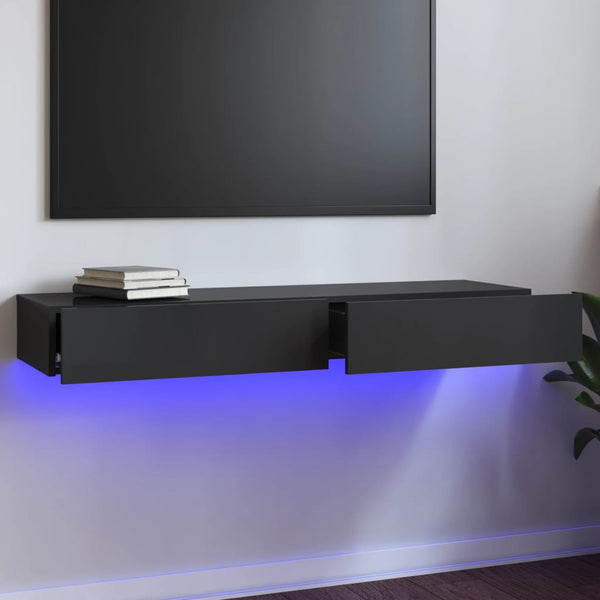 TV-benk med LED-lys høyglans grå 120x35x15,5 cm