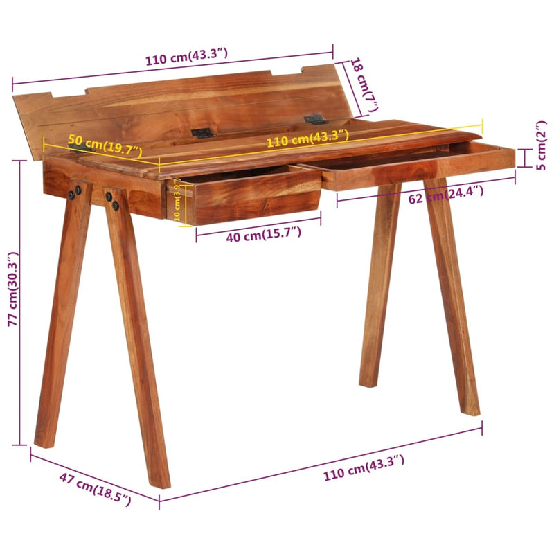 Skrivebord med skuff 110x50x77 cm heltre akasie
