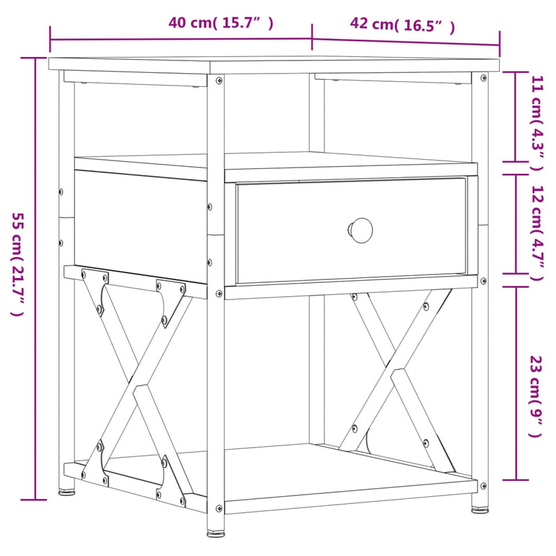 Nattbord grå sonoma 40x42x55 cm konstruert tre