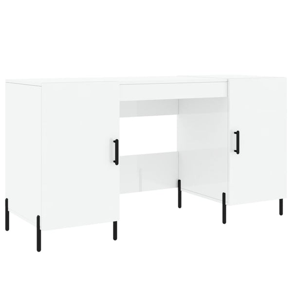 Skrivebord høyglans hvit 140x50x75 cm konstruert tre