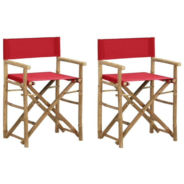 Sammenleggbare regissørstoler 2 stk rød bambus og stoff