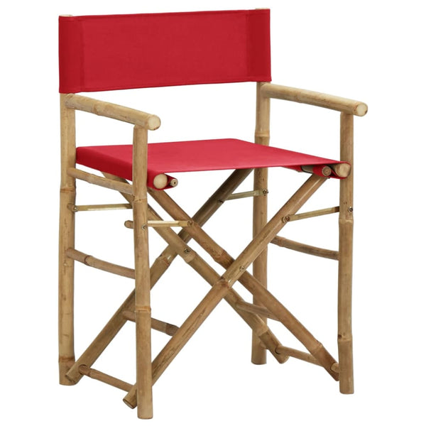 Sammenleggbare regissørstoler 2 stk rød bambus og stoff