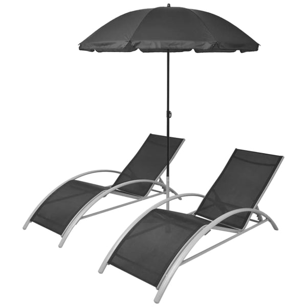 Solsenger med parasoll aluminium svart