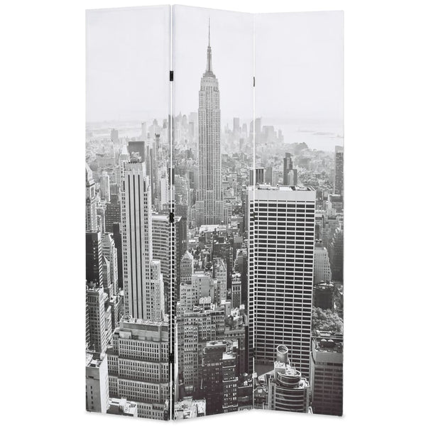 Sammenleggbar romdeler 120x170 cm New York dagtid svart og hvit