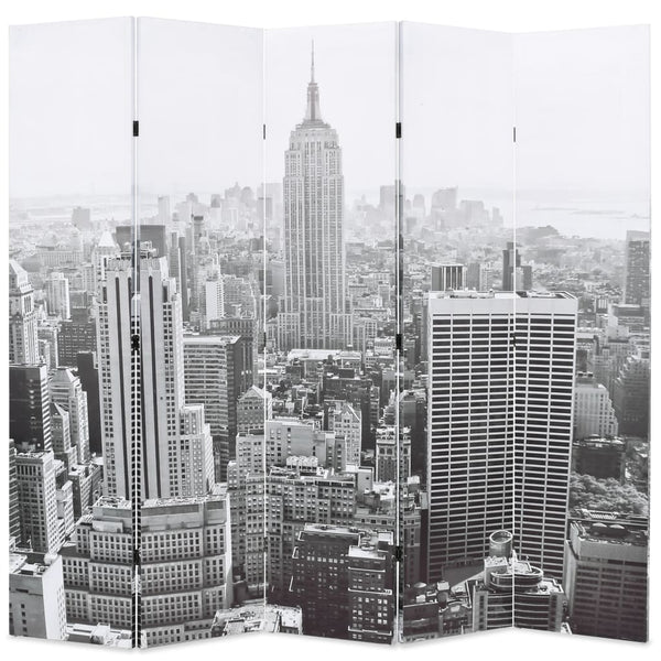 Sammenleggbar romdeler 200x170 cm New York dagtid svart og hvit