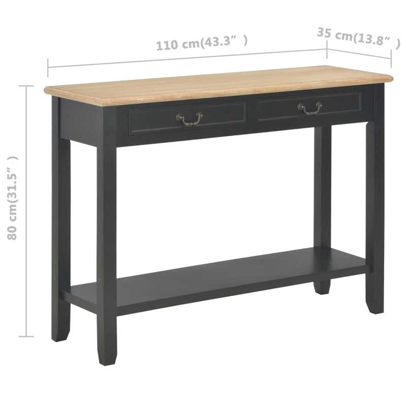 Konsollbord svart 110x35x80 cm tre