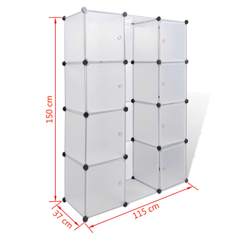 Modulskap med 9 rom 37x115x150 cm hvit