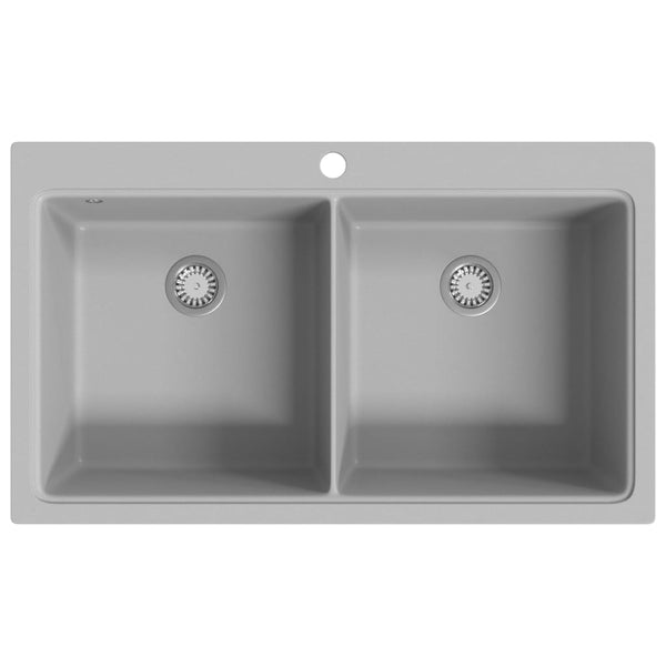 Kjøkkenvask dobbel kum grå granitt