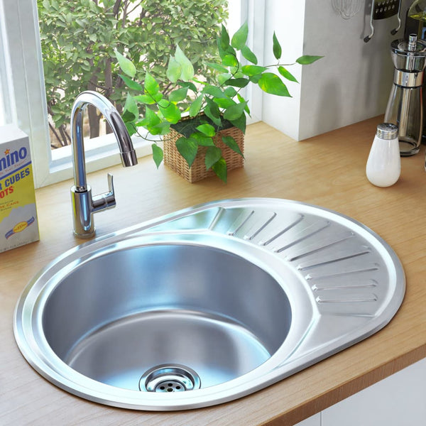 Kjøkkenvask med sil og samler oval rustfritt stål
