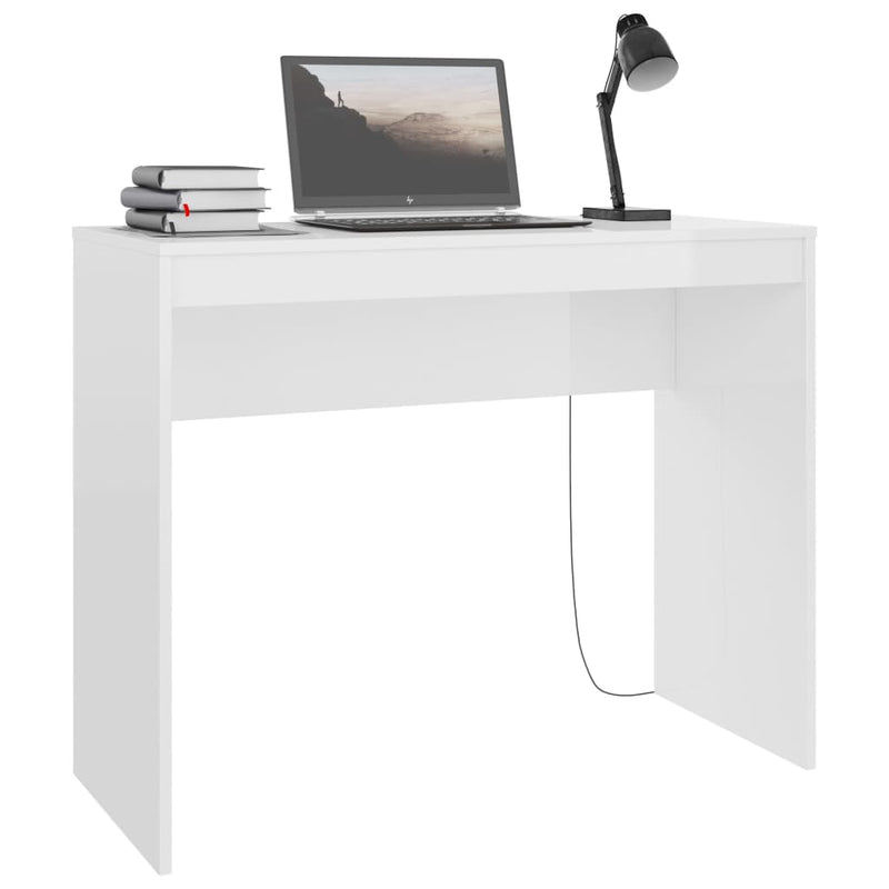 Skrivebord høyglans hvit 90x40x72 cm konstruert tre