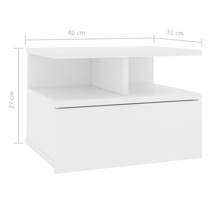 Flytende nattbord 2 stk hvit 40x31x27 cm konstruert tre