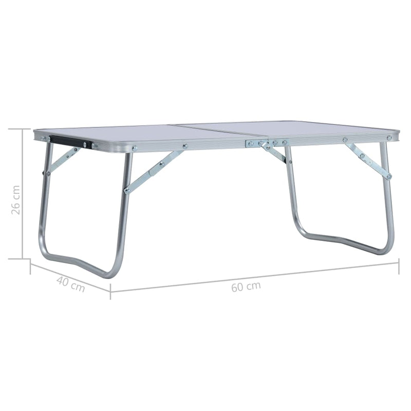 Sammenleggbart campingbord hvit aluminium 60x40 cm
