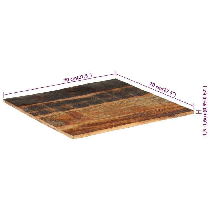 Firkantet bordplate 70x70 cm 15-16 mm gjenvunnet heltre